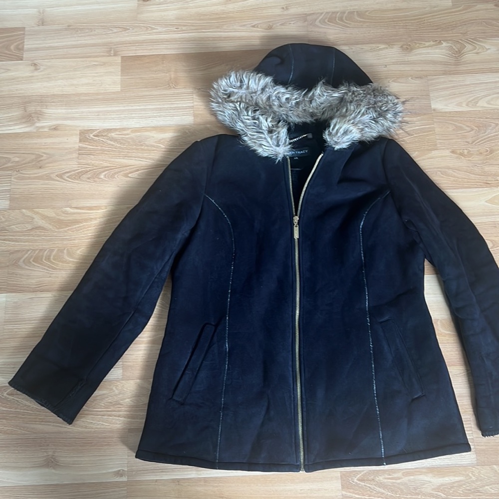 Ellen Tracy Faux Suede & Fur Hooded Coat - Picture 3 of 15